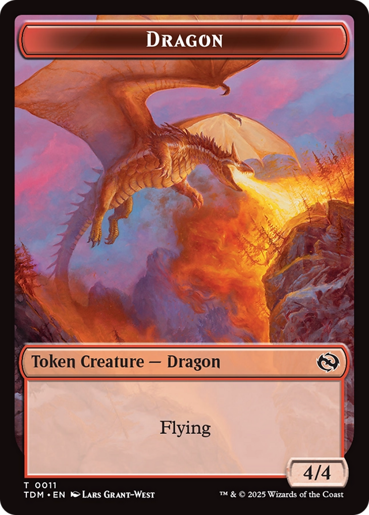 Dragon (0011) // Warrior Double-Sided Token [Tarkir: Dragonstorm Tokens] [Foil]