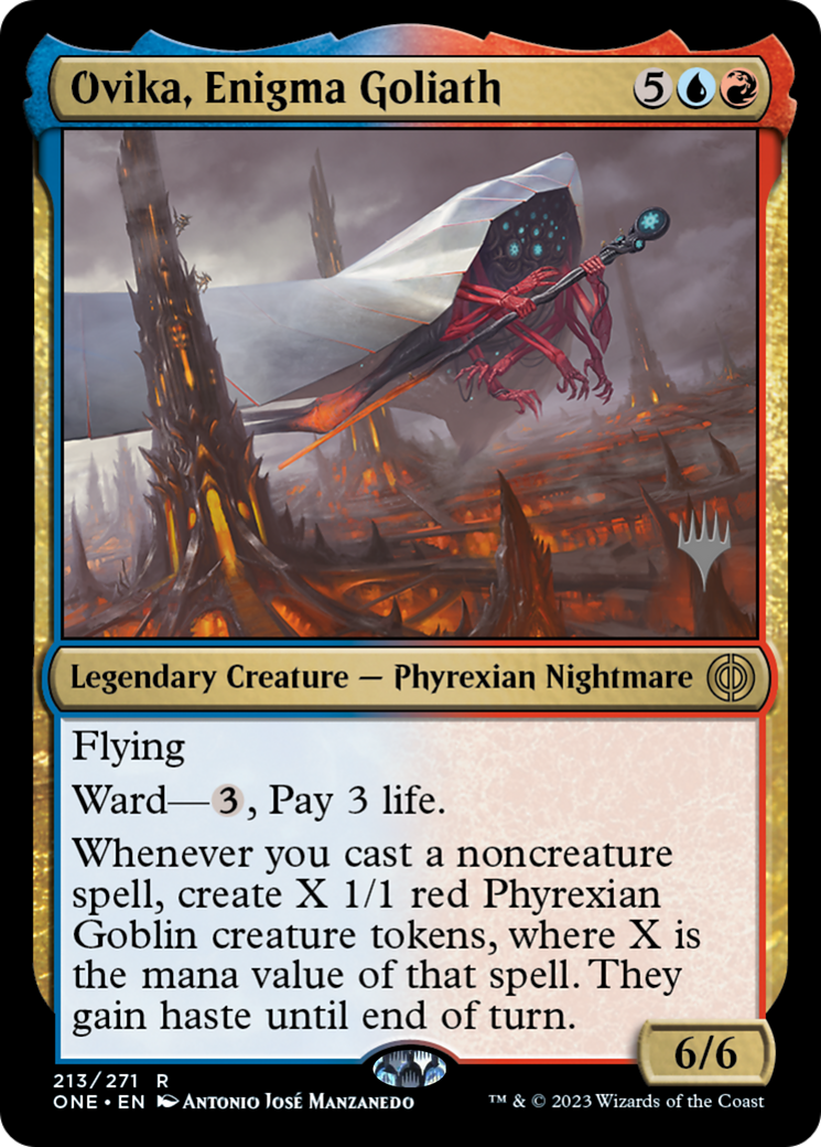 Ovika, Enigma Goliath (Promo Pack) [Phyrexia: All Will Be One Promos] [Foil]
