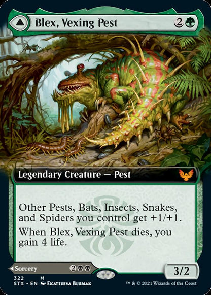 Blex, Vexing Pest // Search for Blex (Extended Art) [Strixhaven: School of Mages] [Foil]