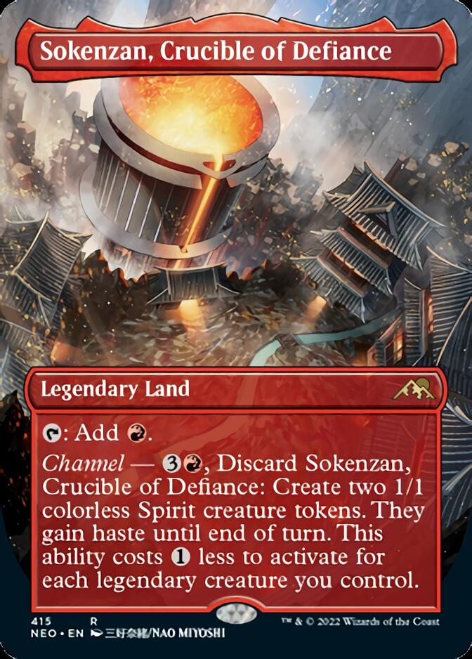 Sokenzan, Crucible of Defiance (Borderless Alternate Art) [Kamigawa: Neon Dynasty] [Foil]