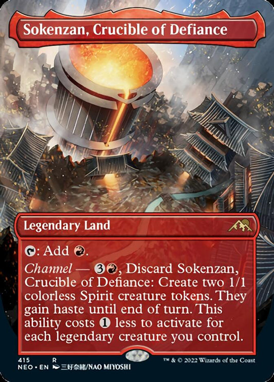 Sokenzan, Crucible of Defiance (Borderless Alternate Art) [Kamigawa: Neon Dynasty] [Foil]