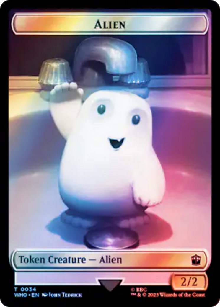 Alien // Dinosaur Double-Sided Token (Surge Foil) [Doctor Who Tokens] [Foil]