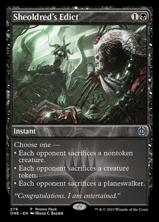 Sheoldred's Edict (Promo Pack) [Phyrexia: All Will Be One Promos] [Foil]