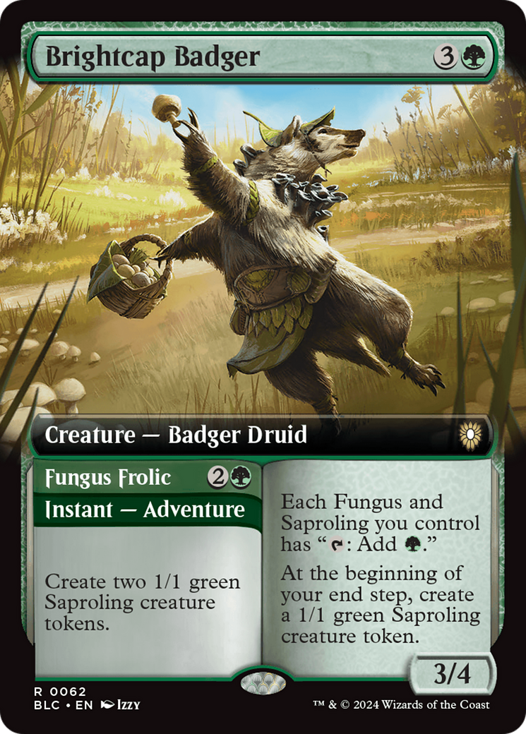 Brightcap Badger // Fungus Frolic (Extended Art) [Bloomburrow Commander] [Foil]