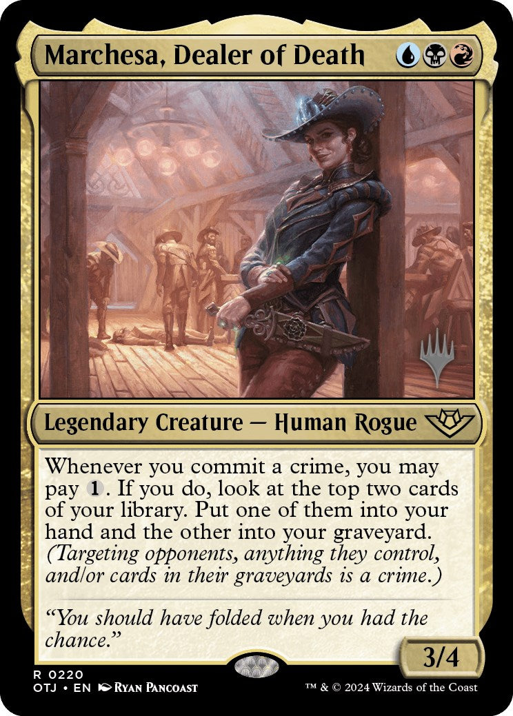 Marchesa, Dealer of Death (Promo Pack) [Outlaws of Thunder Junction Promos] [Foil]