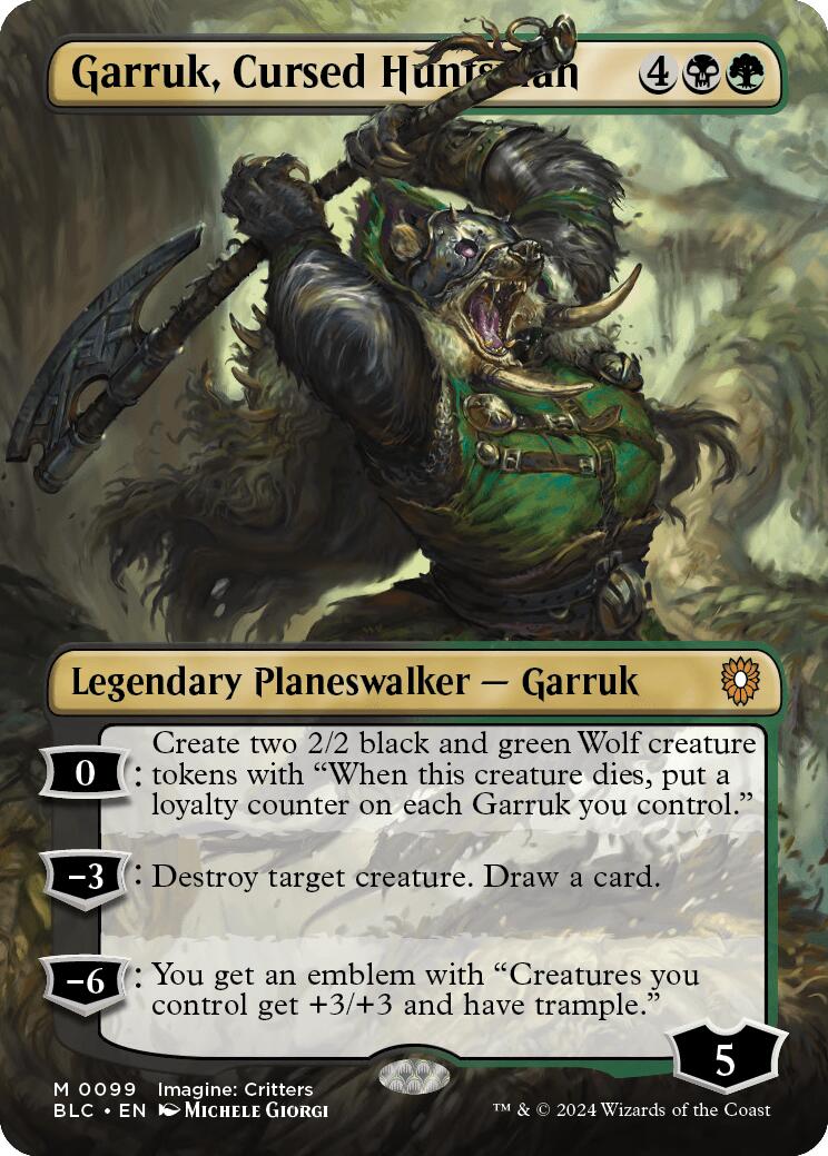 Garruk, Cursed Huntsman (Borderless) [Bloomburrow Commander] [Foil]