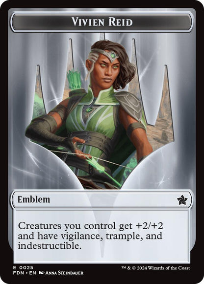 Emblem - Vivien Reid // Elf Warrior Double-Sided Token [Foundations Tokens] [Foil]