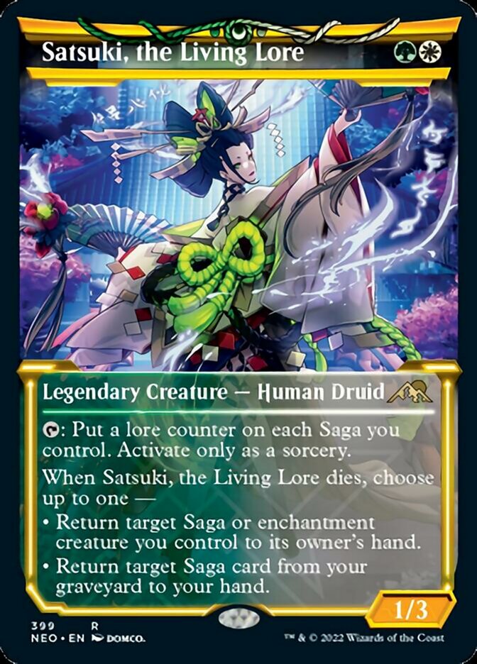 Satsuki, the Living Lore (Showcase Soft Glow) [Kamigawa: Neon Dynasty] [Foil]