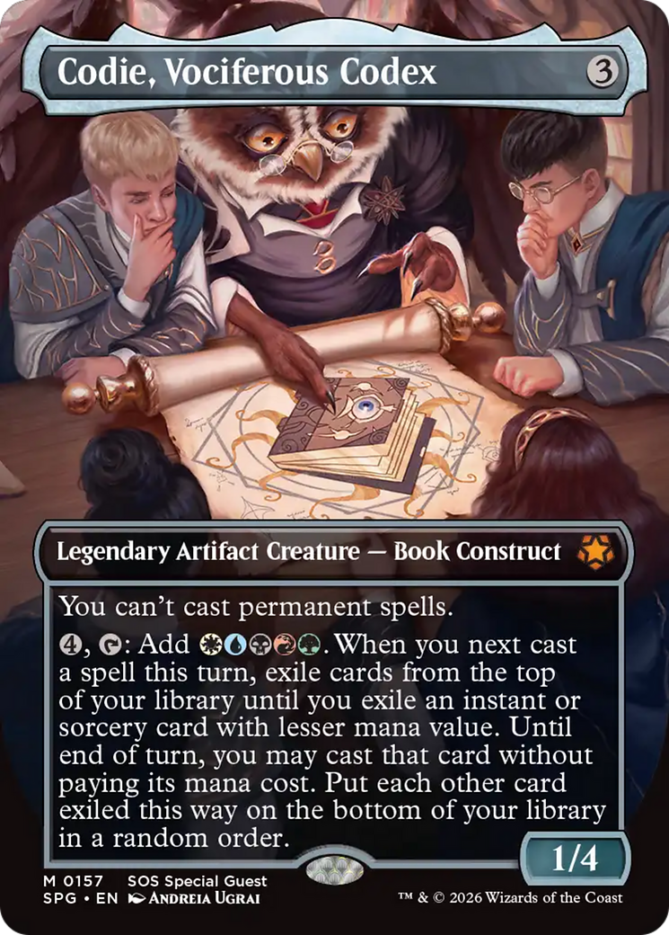 Codie, Vociferous Codex (Borderless) [Secrets of Strixhaven Special Guests] [Foil]