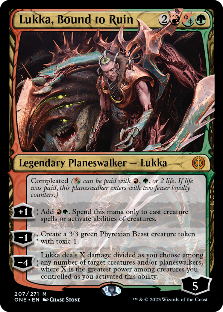 Lukka, Bound to Ruin (Promo Pack) [Phyrexia: All Will Be One Promos] [Foil]
