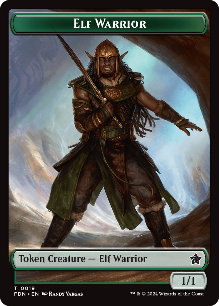 Elf Warrior // Cat (001) Doubled-Sided Token [Foundations Tokens] [Foil]