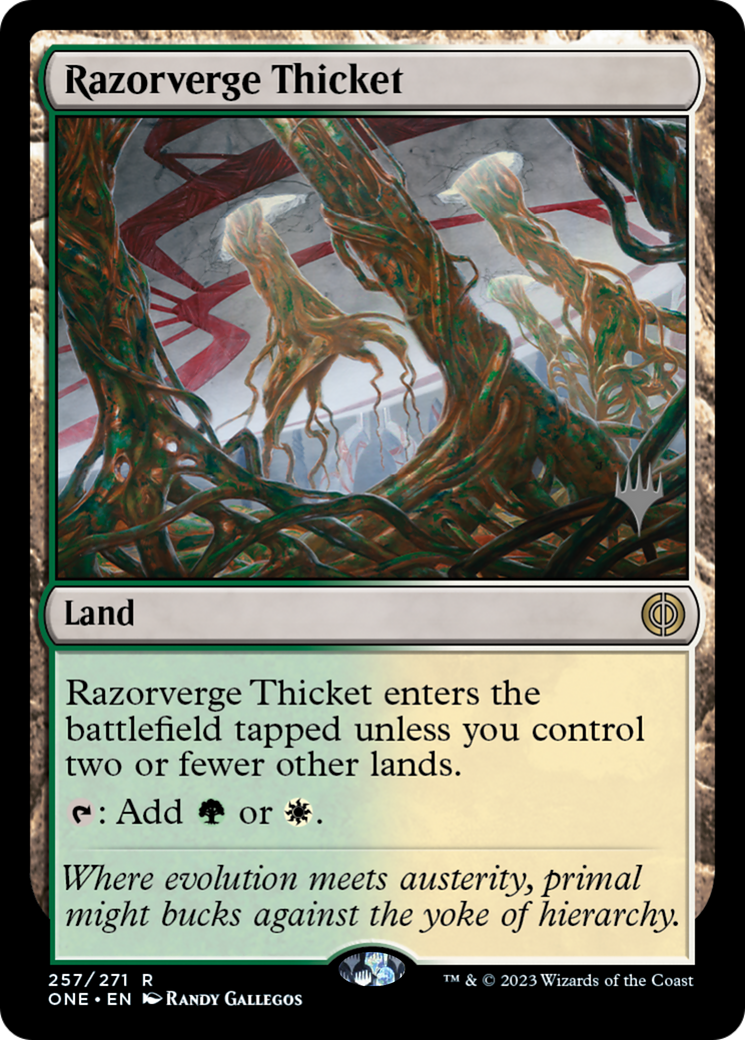 Razorverge Thicket (Promo Pack) [Phyrexia: All Will Be One Promos] [Foil]