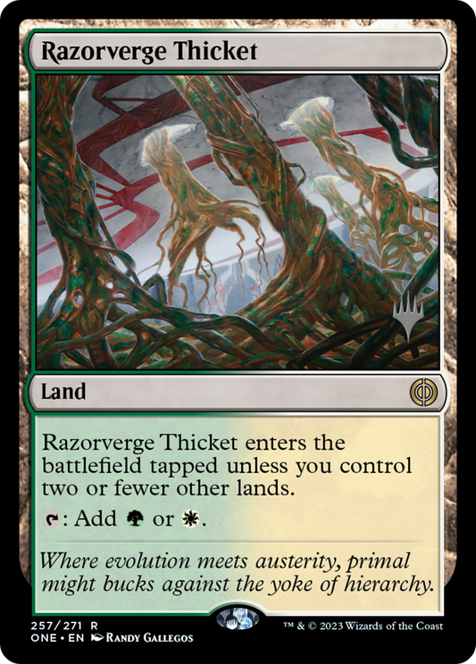 Razorverge Thicket (Promo Pack) [Phyrexia: All Will Be One Promos] [Foil]