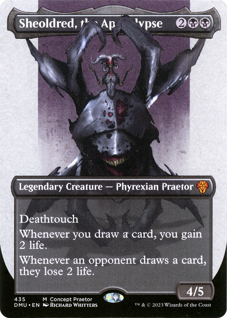 Sheoldred, the Apocalypse (Borderless Concept Praetors) [Phyrexia: All Will Be One] [Foil]