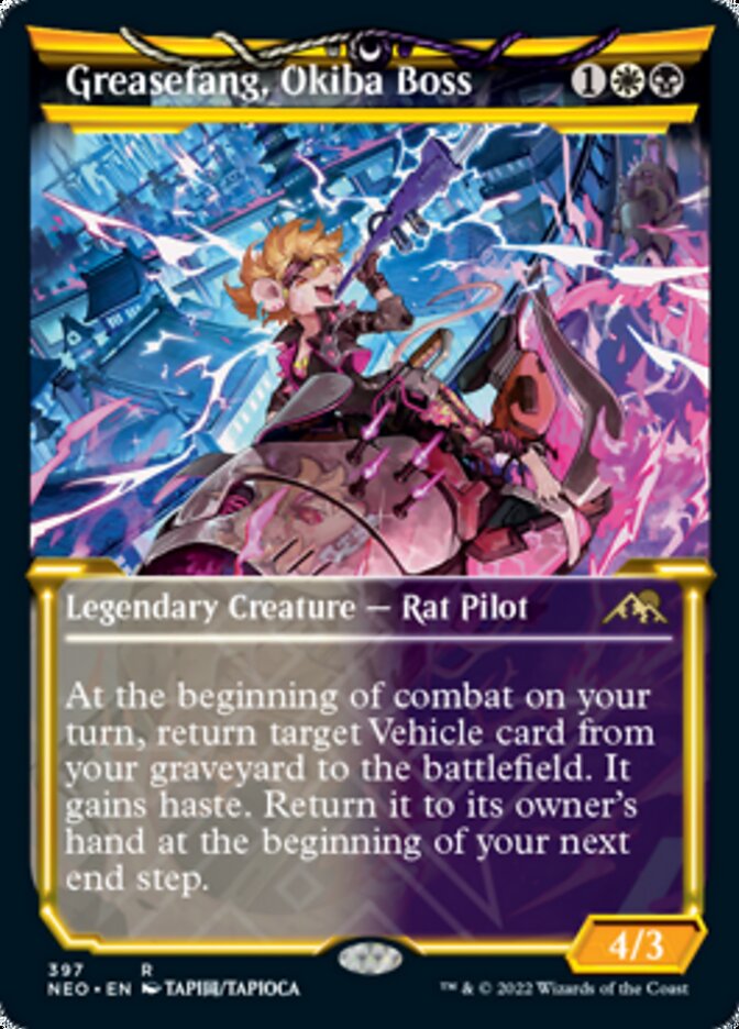 Greasefang, Okiba Boss (Showcase Soft Glow) [Kamigawa: Neon Dynasty] [Foil]