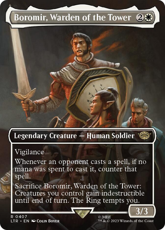 Boromir, Warden of the Tower (Borderless Alternate Art) [The Lord of the Rings: Tales of Middle-Earth] [Foil]