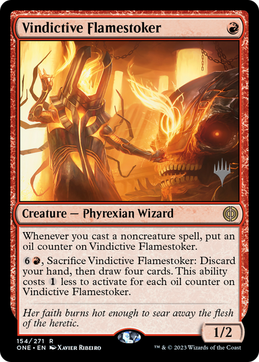 Vindictive Flamestoker (Promo Pack) [Phyrexia: All Will Be One Promos] [Foil]