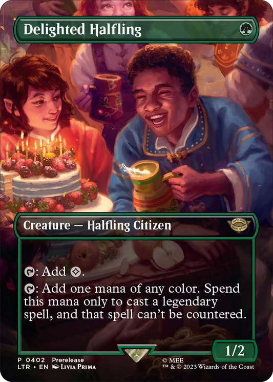 Delighted Halfling (Borderless Alternate Art) [The Lord of the Rings: Tales of Middle-Earth] [Foil]