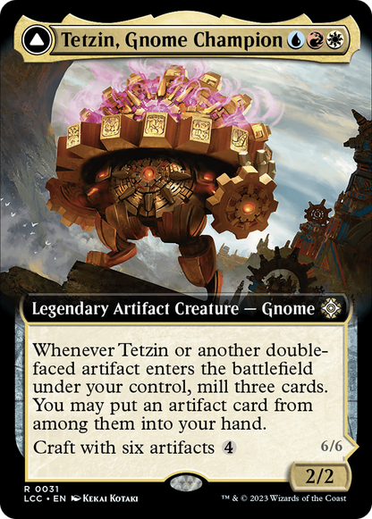 Tetzin, Gnome Champion // The Golden-Gear Colossus (Extended Art) [The Lost Caverns of Ixalan Commander] [Foil]