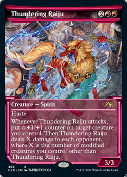 Thundering Raiju (Showcase Soft Glow) [Kamigawa: Neon Dynasty] [Foil]