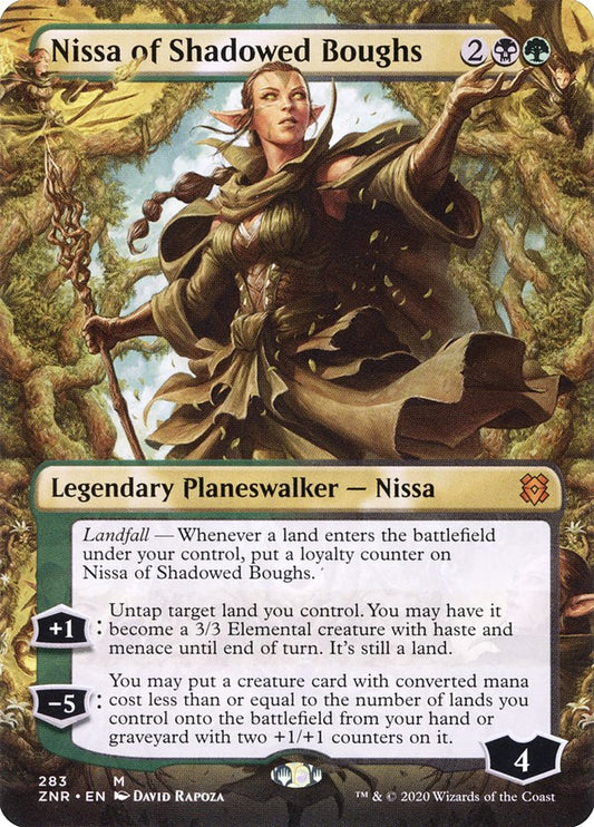 Nissa of Shadowed Boughs (Borderless) [Zendikar Rising] [Foil]