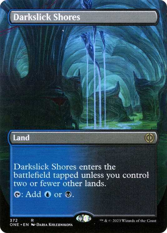 Darkslick Shores (Borderless Alternate Art) [Phyrexia: All Will Be One] [Foil]