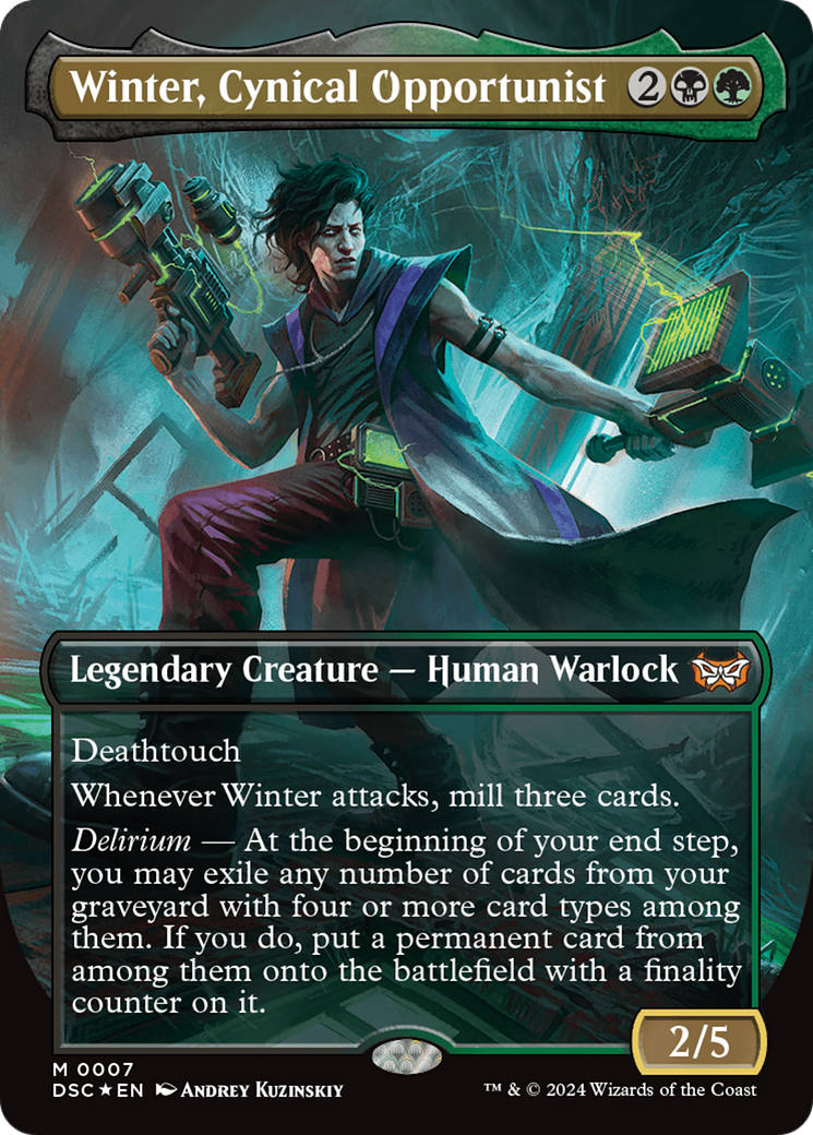 Winter, Cynical Opportunist (Borderless) [Duskmourn: House of Horror Commander] [Foil]