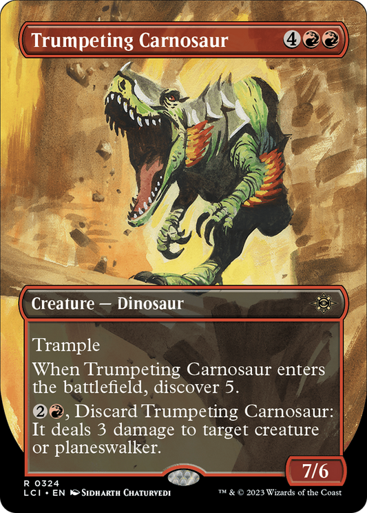Trumpeting Carnosaur (Borderless) [The Lost Caverns of Ixalan] [Foil]