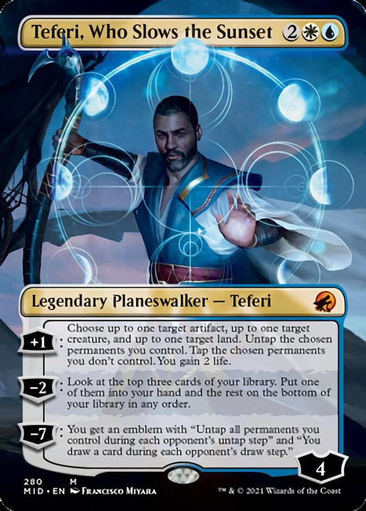 Teferi, Who Slows the Sunset (Borderless) [Innistrad: Midnight Hunt] [Foil]