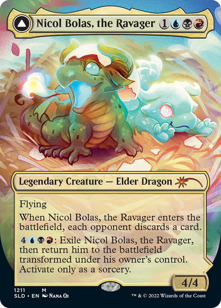Nicol Bolas, the Ravager // Nicol Bolas, the Arisen (Display Commander) (Borderless) [Secret Lair: From Cute to Brute] [Foil]