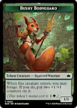 Emblem - Ral, Crackling Wit // Bushy Bodyguard Double-Sided Token [Bloomburrow Tokens] [Foil]