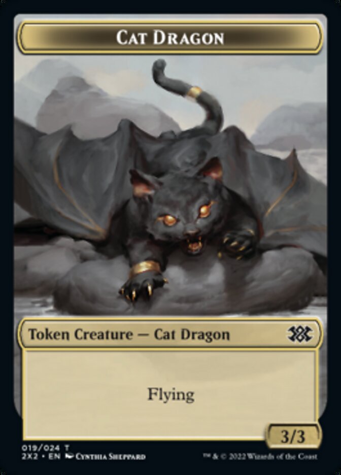 Cat Dragon // Spirit (002) Double-Sided Token [Double Masters 2022 Tokens] [Foil]