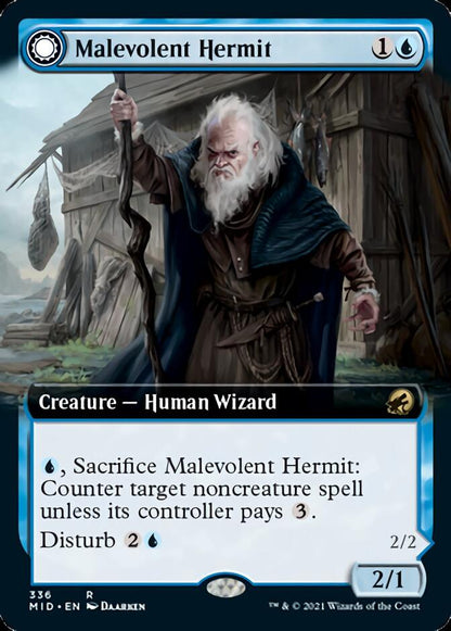 Malevolent Hermit // Benevolent Geist (Extended Art) [Innistrad: Midnight Hunt] [Foil]