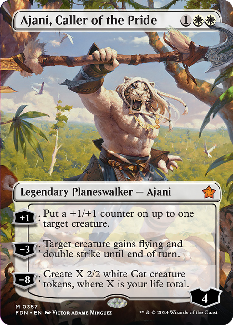 Ajani, Caller of the Pride (Borderless) [Foundations] [Foil]