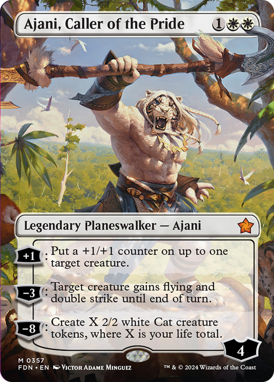 Ajani, Caller of the Pride (Borderless) [Foundations] [Foil]