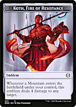 Rebel // Koth, Fire of Resistance Emblem Double-Sided Token [Phyrexia: All Will Be One Tokens]